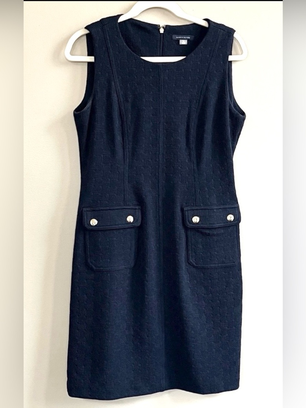 Tommy Hilfiger navy basket weave sleeveless midi dress size 10